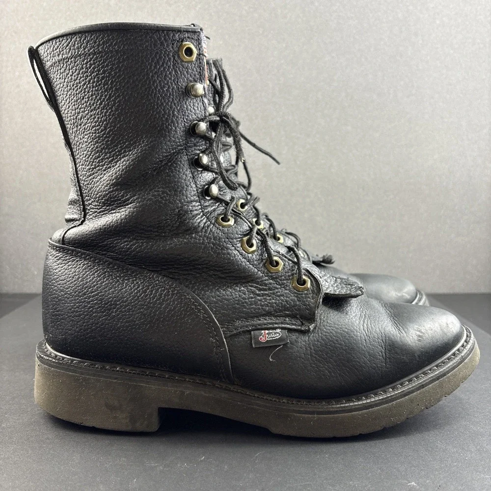VTG Original Justin Workboots Made In USA  Leather Mens 8EE Vibram Oil Resistant